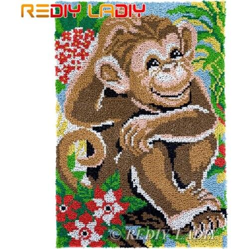 Latch Hook Kits Smile Monkey Chunky Yarn Embroidery Crochet Tapestry Kits Needlework Hobbies & Crafts DIY Carpet Rug 61*87cm