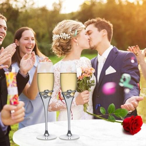 LASODY Crystal Set Champagne Flutes Silver Wedding Glasses for Bride & Groom Toasting Cups Gift Sets for Couples Engagement