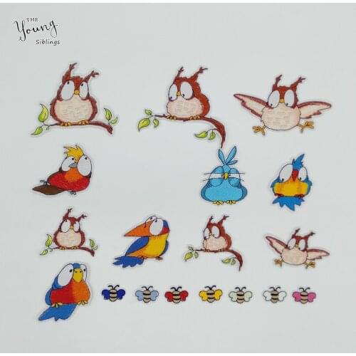 New arrive Hot melt adhesive Cartoon Bird Bee Patch Embroidery Iron on patch Motifs Stickers DIY Clothing Badges Accessories