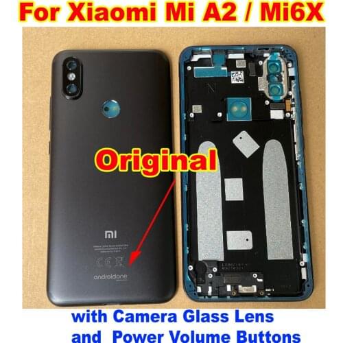 Original New Back Battery Cover Housing Door Rear Case Lid with Camera Glass Lens + Power Buttons For Xiaomi Mi A2 MIA2 Mi6X 6X