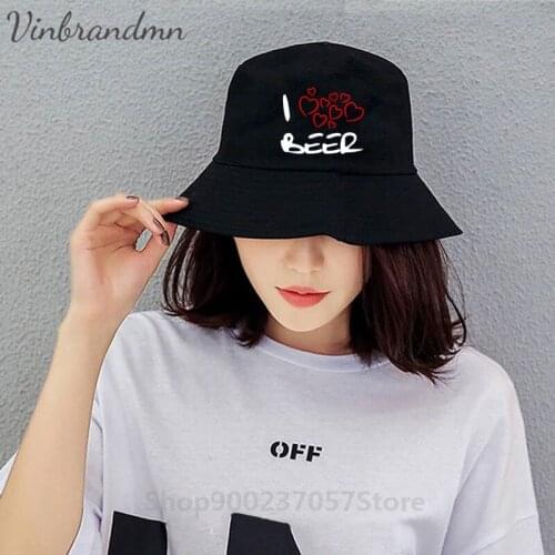 Funny I Heart Beer Retro 3D Printed Beer Party Hip Hop Fisherman Hat Summer Premium Cotton Crew Simple Style Panama Bucket Hat