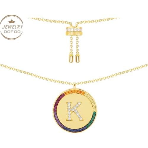 Couple Gothic Rainbow Letter A-Z Round Necklace Lettering Custom Pendant Clavicle Sweater Chain Girlfriend Exquisite Jewelry