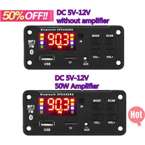 Placa amplificadora 50W Player Decoder Board 5V-18V Bluetooth-compatible 5.0 Car FM Radio Module TF USB AUX WMA Player Decode