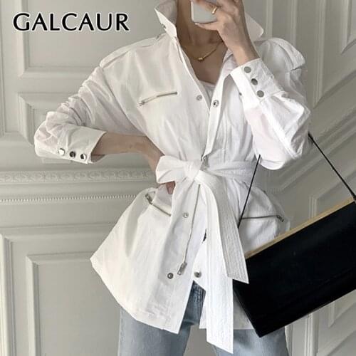 GALCAUR Casual Solid Jackets Womens Autumn Clothing Lapel Collar Long Sleeve Sashes Loose Coats Female Korean Fashion 2021 New