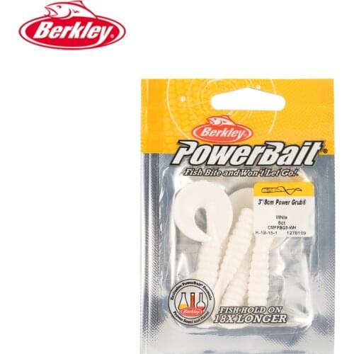 Berkley Powerbait CMFPBG3 Soft Fishing Lure 5PCS/Bag 8cm Power Grub Fish Hold On 18X Longer Artificial Bait White Color 1 Bag