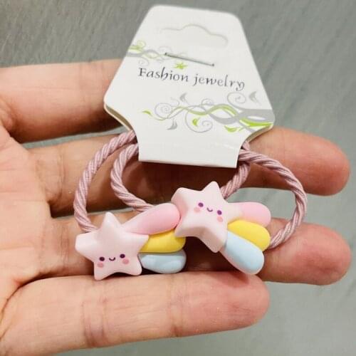 2Pcs/Set Girls Stars Sugar Rainbow Rubber Elastic Hair Bands Children Ponytail Holder Scrunchie Headband Kids Hair Accessories