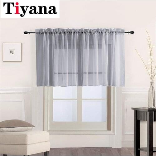 Grey Short Sheer Curtains Tulle short tulle curtains Window Drapes Valance for Bedroom Bathroom Living Room Kitchen Cafe P184Y