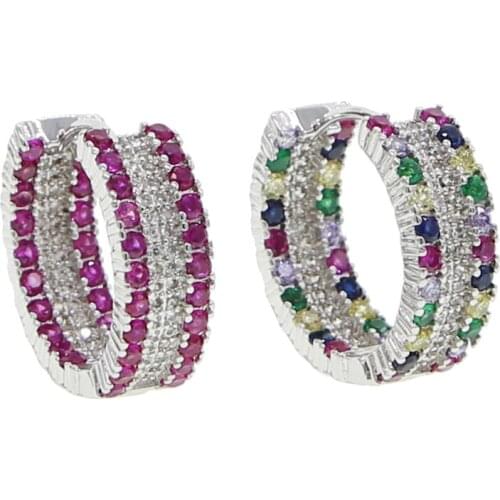 Sparking bling colorful rainbow cubic zirconia hoop earring Small mini huggie hoops Silver color fashion classic women jewelry