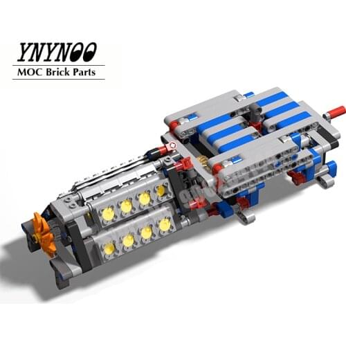 Technical Sequential Gearbox 6 Speeds Matched with V16 Cylinder Engine MOC Building Bricks Kit Blocks DIY Mechanical Group Toys