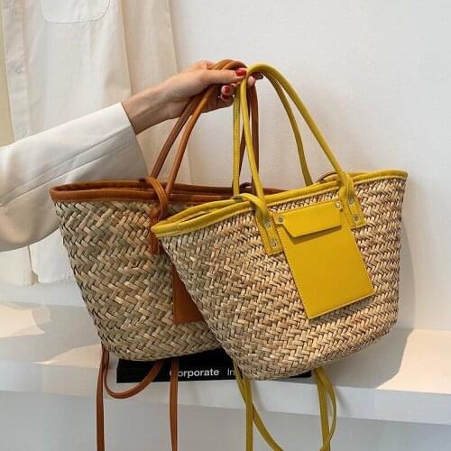 High Capacity Big Weave Straw Crossbody Shoulder Bags for Women 2021 Summer Ladies Luxury Beach Handbags and Purses 4 Colour