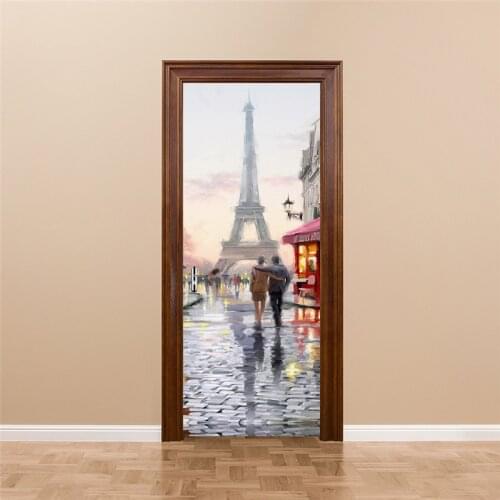 Eiffel Tower Waterproof 3D Door Stickers Living Room Wall Paper PVC Self-adhesive DIY Mural Poster Wallpaper Home Decor Sticker
