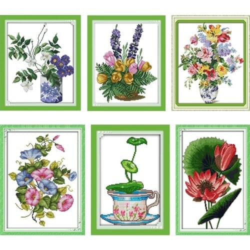 Embroidery Needlework Kit Printed Cross Stitch Purple Flower Vase Patterns 11CT 14CT Home Decoration Counted Fabric Thread Sets