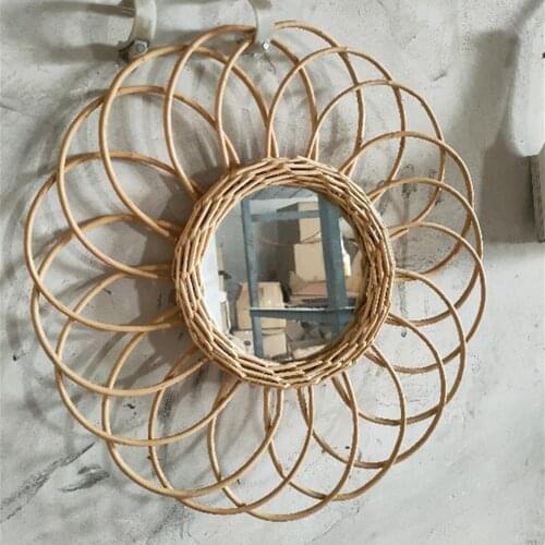 Rattan Mirror Makeup Mirror Wicker Wall Mirror Innovative Art Decoration