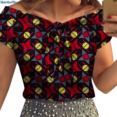 African Women Shirt Print Tops for Women Bazin Riche Short Sleeve T Shirt Cotton Dashiki Causal African Women Clothing WY6608