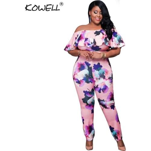 Kowell Boho Off Shoulder Print Summer Jumpsuits&Rompers Women Sexy One Piece Fitness Playsuit Holiday Romper Overalls
