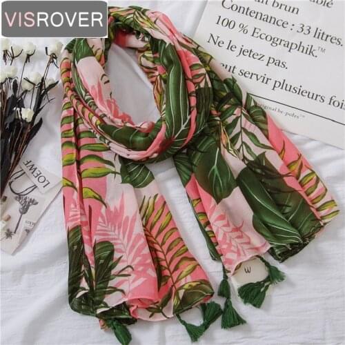 VISROVER tropical print scarf boho ethnic scarves summer beach muffler green leaves plant scarf wowan kawaii lady coconut tree