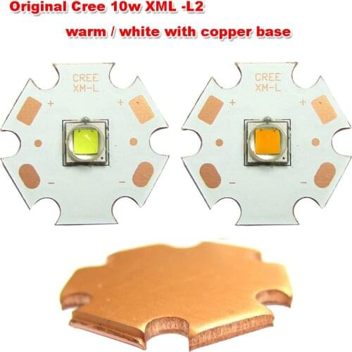 1pcs Power Original CREE 10w XM-L L2 Warm / White With 20mm Copper Base LED Chip Lamp Light For LED Flashlight Torch Light