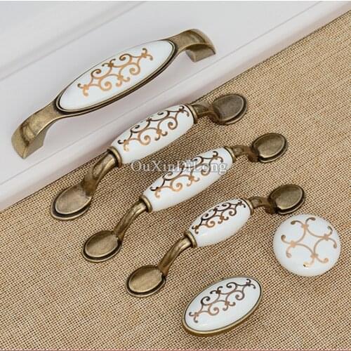 Retro Style 10PCS European Kitchen Door Handles Ceramic Printing Cupboard Wardrobe Drawer Wine Cabinet Pulls Handles and Knobs
