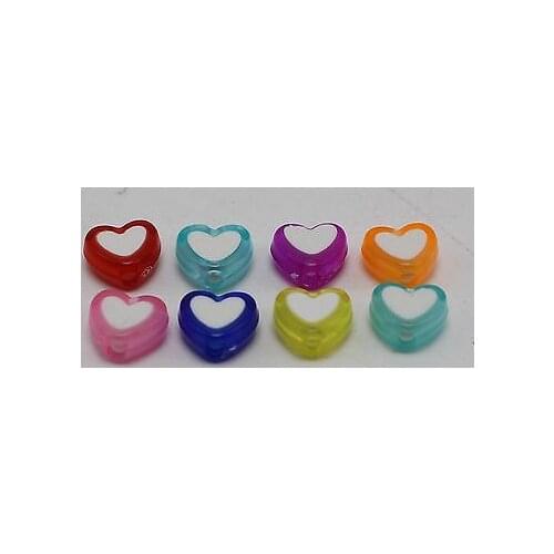 200 Mixed Candy Color Cute Acrylic Heart Beads 8X8mm With White Heart Center