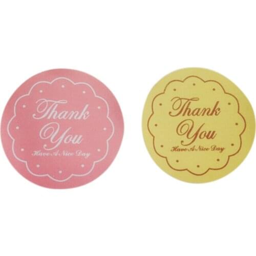 48 Pcs/sheet DIY Foil Thanks You Seal Labels Pink / Yellow Paper Self Adhesive Handmade Sticker Labels