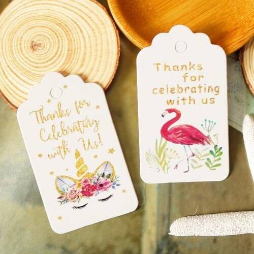 50pcs Paper Gift Tags Thank You Flamingo Unicorn Party Decoration Paper Hang Tag Wedding Gift Box Paper Cards DIY Handmade Label