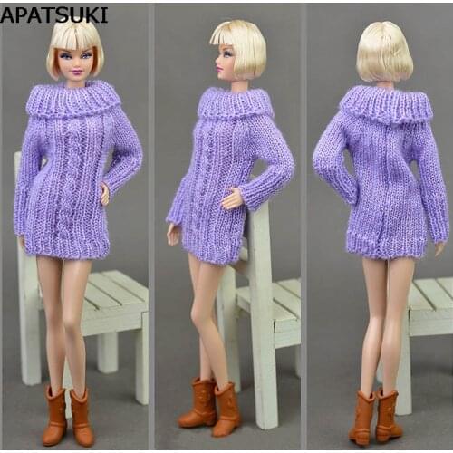 Purple Color Doll Accessories Knitted Woven Handmade Tops Coat Dress Clothes Sweater For Barbie Doll Gifts For Girls Kids Toy