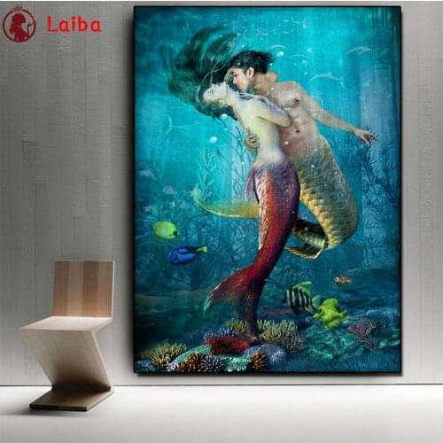 5d diy Diamond Painting Mermaid couple landscape diamond Embroidery Mosaic full Diamond cross stitch Valentines Day present new