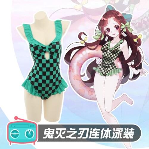 Anime Demon Slayer Kimetsu no Yaiba Kamado Tanjiro Lovely Jumpsuits Bikini Swimsuit Swimwear Summer Suit Cosplay Costume Hallowe