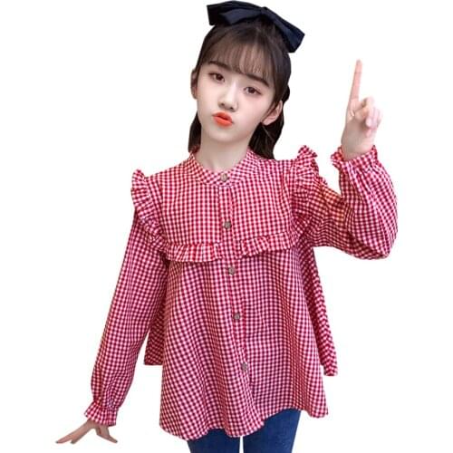 Big Girls Blouse Plaid Pattern Girl Blouse Casual Style Blouse Childrens For Girl Spring Autumn School Uniform For Girls