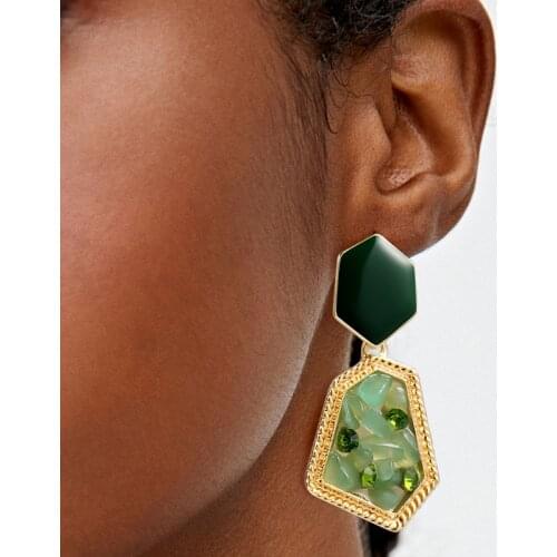 Bohemian Irregular Natural Stone Drop Earrings Vintage Geometric Green Crystal Hanging Earrings For Women Fashion Jewelry