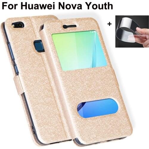 Luxury Front Window Leather Filp Case For Huawei Nova Youth 5.2" phone cover back cases For Huawei NovaYouth bumper coque