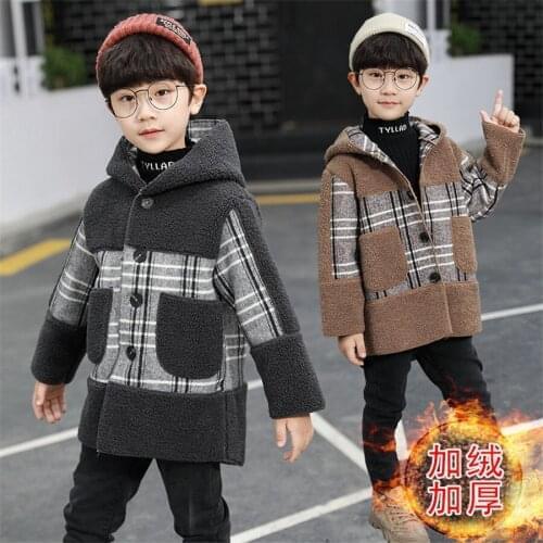 2-13Yrs Autumn Winter Children Clothes Woollen Cloth Coat Boys Thicken Hooded Fashion Jacket For Boys Windbreaker Kids Overcoat