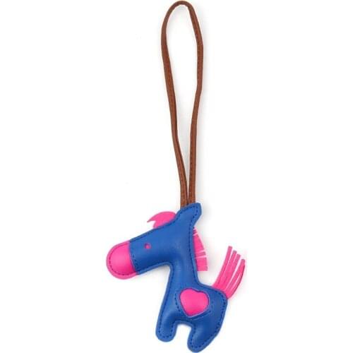 DoreenBeads Fashion PU Leather Keychain & Keyring Royal Blue Horse Animal Heart Pattern Charms 27.5cm(10 7/8") long, 1 Piece