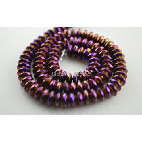 3x8mm Faceted Shiny Purple color Plated Faceted Hematite Rondelle Flying Saucer Beads