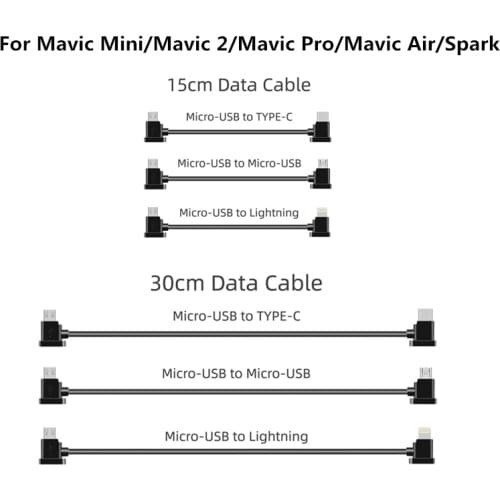 For DJI Mini SE/ Mavic Mini/ Mavic 2/ Mavic Pro/Mavic Air/Spark Data Cable 15cm 30cm Wire Flex Line Micro-USB TYPE C IOS Android