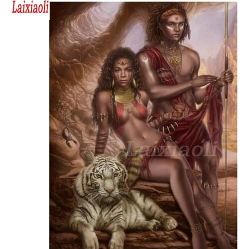 American classical art 5d diy diamond painting Native hunter indians lover tiger full square drill 3d diamond embroidery mosaic