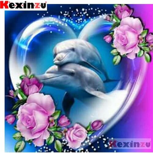 Kexinzu Full 5D DIY Square Diamond Painting"Rose Dolphin"3D Embroidery Cross Stitch Rhinestone Mosaic Home Decor Gift X515