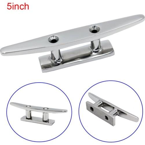 5" Polished Surface Combo Mooring Cleats for Boat Camper Stainless Steel 2 Hole Hardware Boat Cleats Low Flat Cleat 2 PCS