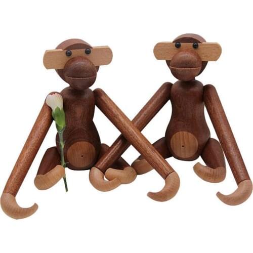 Lovely Wood puppet monkey craft figure desktop table ornament carving Model crative home office decoration sculpture