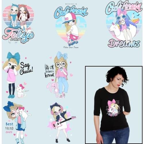 Beautiful girls Cute cartoon role Heat Transfer PVC Patch Thermal transfer printing Heat-sensitive patches Applique on Clothes