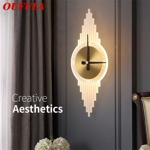 OUFULA Brass Wall Lights Sconces Modern Creative LED Clock Shade Crystal Lamp Indoor For Home Decoration