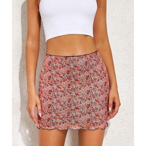Kili Boho Mini Skirt Women Floral Print Summer Beach Streetwear Bodycon Double Layers Skirts