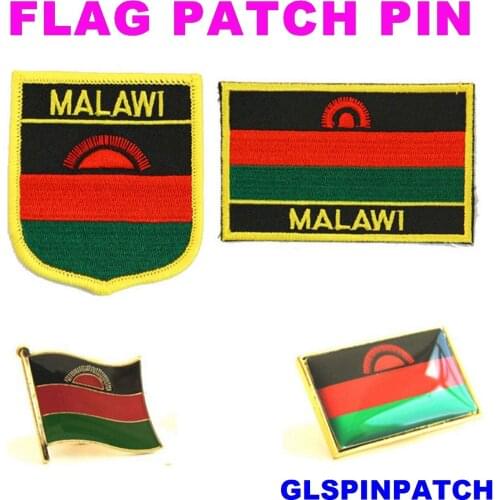 Malawi FLAG Patch Rectangle Lapel Pin iron-on embroidered applique Hook Loop Badge