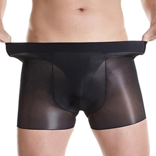Oil Shiny See Through Men Underwear Glossy Shorts Elastic Boxer Briefs Underpant Mens Boxer Shorts U Convex Pouch Panties
