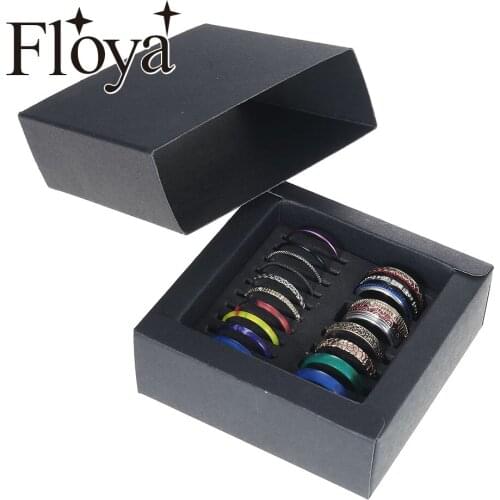 Floya Titanium Ring Stainless Steel Rings Set Vintage Stackable Femme Bague For Women Band Ring Gift Girl Friend Black Box
