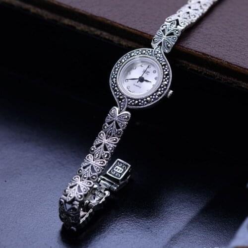 New Elegant Fine Silver Watch Classic S925 Silver Jewelry Watch Real Pure Silver Bracelet Watches Real Silver Bangle