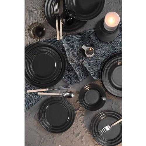 New Tuvana Black 24 Piece Dinner Set Anthracite Luxury Dining Set 6 Platter - 6 Cake plate - 6 A dinner plate - 6 Soup bowl