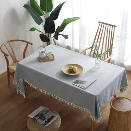 Solid Color Grey Table Cloth Imitation Cotton Tassel Tablecloth Dining Table Cover Nordic Coffee Table Cloth Wedding Manteles
