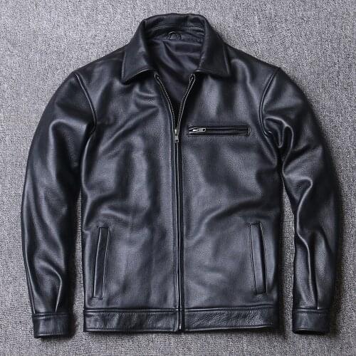 Wholesales Free shipping Cheap Genuine Cowhide Leather Jacket Mens Black High Quality Casual Clothing Men Classic Coat