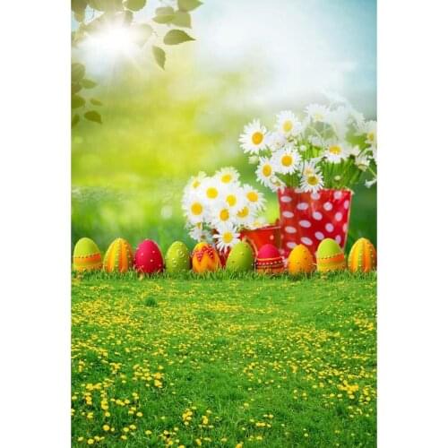 Easter backdrop Vinyl Photography Background Easter Eggs Daisy Flower Green Grass Children Backdrops for Photo Studio GE-028